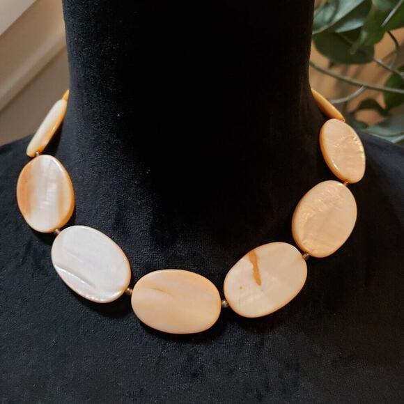 Womens Fashion BeigeBone Discs Beaded Necklace Jewelry with Toggle Clasp - Picture 2 of 6